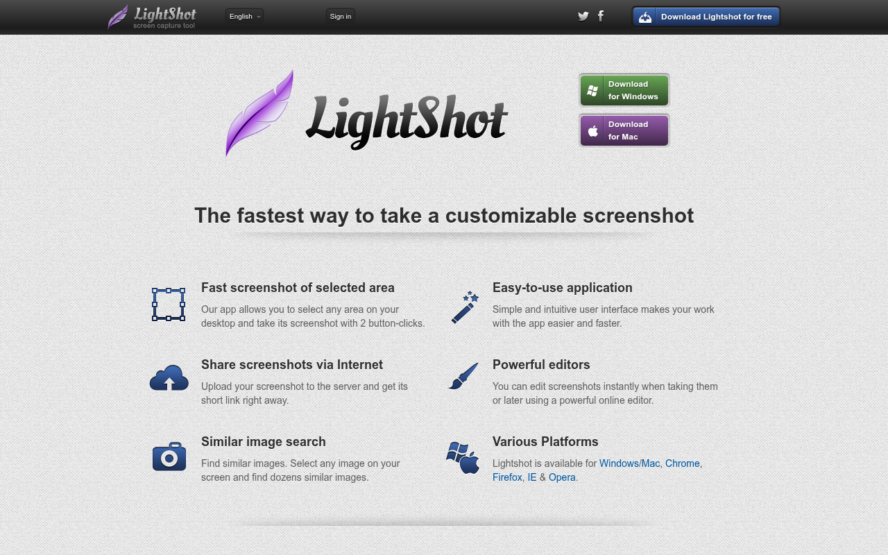 Lightshot homepage